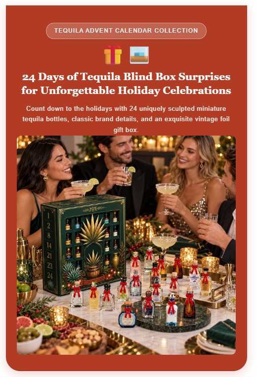 🎁✨24-Day Mini Tequila Bottle Advent Blind Box for Holiday Celebration, Bar Table Decor, Collector Gift & Family Countdown